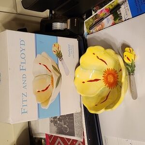 FITZ and FLOYD COURTYARD CERAMIC DIP BOWL and SPREADER